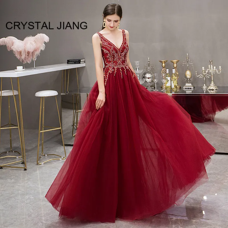 

Vestidos de fiesta de noche 2020 сексуальное вечернее платье винно-красного цвета с v-образным вырезом элегантное вечернее длинное платье из тюля без рука...
