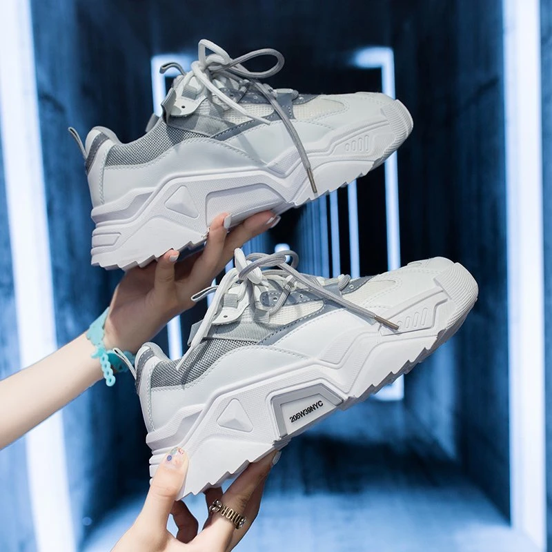 

Кроссовки женские на массивной платформе, Вулканизированная подошва, на шнуровке, дизайнерская повседневная обувь, для тенниса, на осень