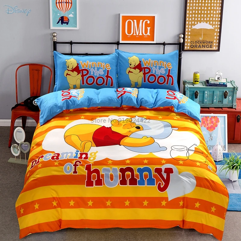 

New Winnie The Pooh Cartoon Bedding Set Disney Mickey Minnie Mouse Character Duvet Cover Bed Sheet Pillowcase Full Queen Size