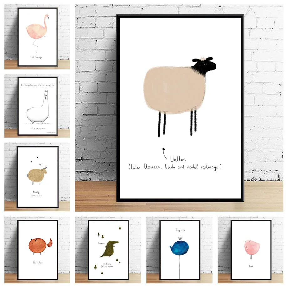 Абстрактный Единорог Кит овечка лиса альпака слон Настенная картина Картина на