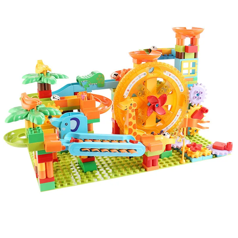 

283PCS Special Marbe Race Run Turnable Gear Wheels Large Size Building Blocks Parts Metal Piano Elephant Slide Crocodile Tunnel