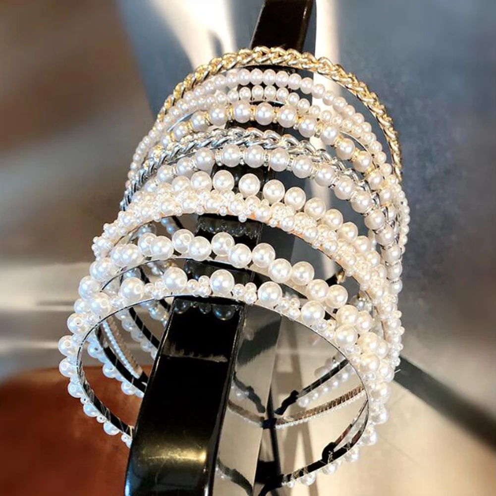 

New Women Elegant Full Pearls Simple Hairbands Sweet Headband Hair Hoops Holder Ornament Head Band Lady Fashion Hair Accessories