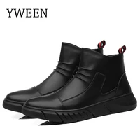 yween men boots high top black leather shoes british business casual mens shoes autumn new korean version boots for men