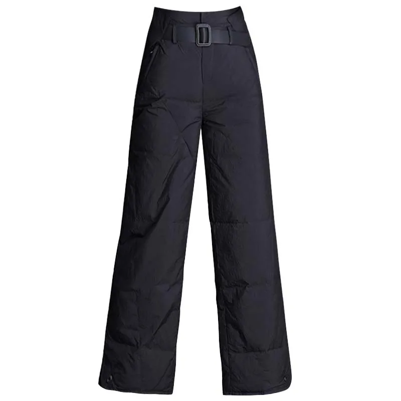 Зимние женские теплые пуховые брюки большого размера новинка 2019 черные широкие с