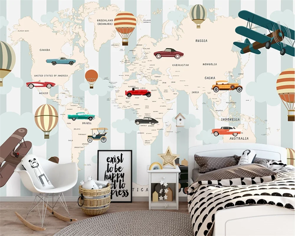 3D фотообои на заказ мультяшная карта мира фон для детской комнаты спальни