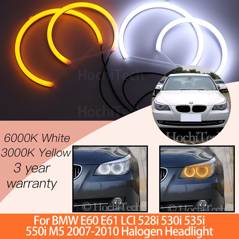 

1 Set White+yellow Cotton Light Angel Eyes Halo Ring Kits for BMW E60 E61 LCI 528i 530i 535i 550i M5 2007-2010 Halogen Headlight