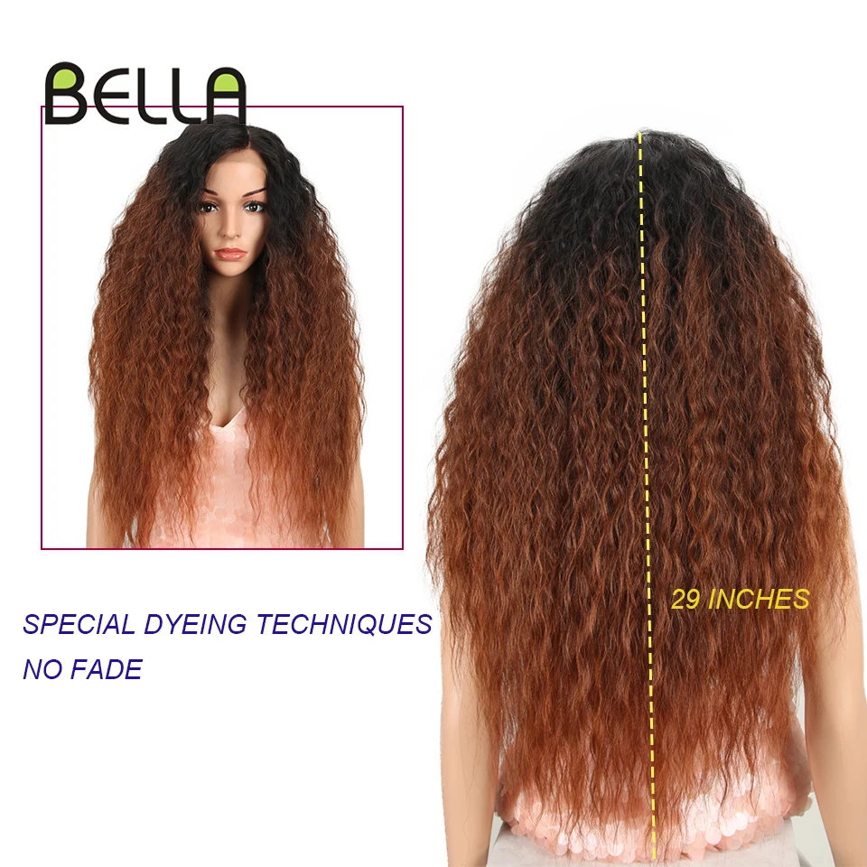 Bella 360 парик на кружеве кудрявые 29 дюймов длинные Омбре цвета для волос черный