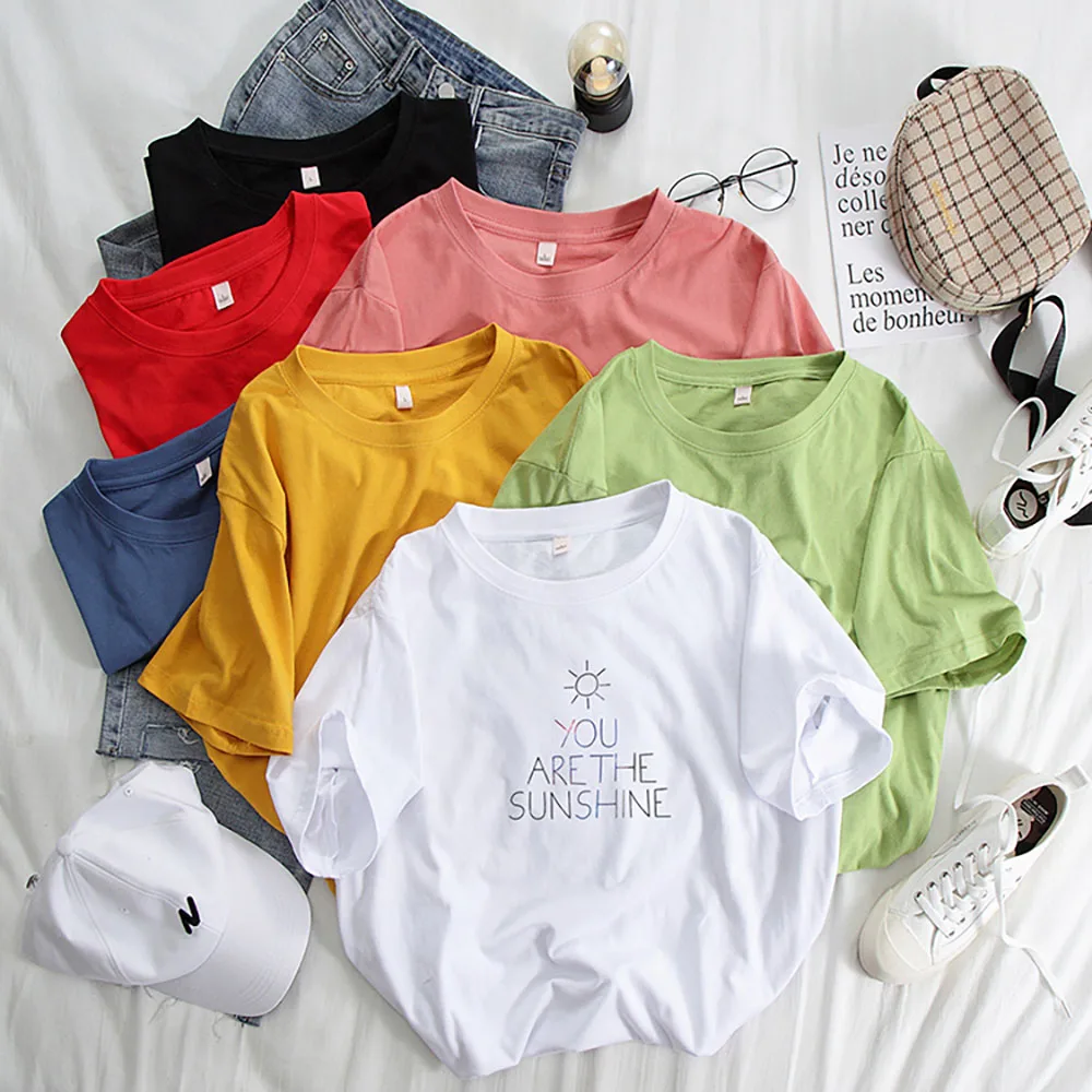 Свободная розовая футболка Женская Повседневная хлопковая женские топы с