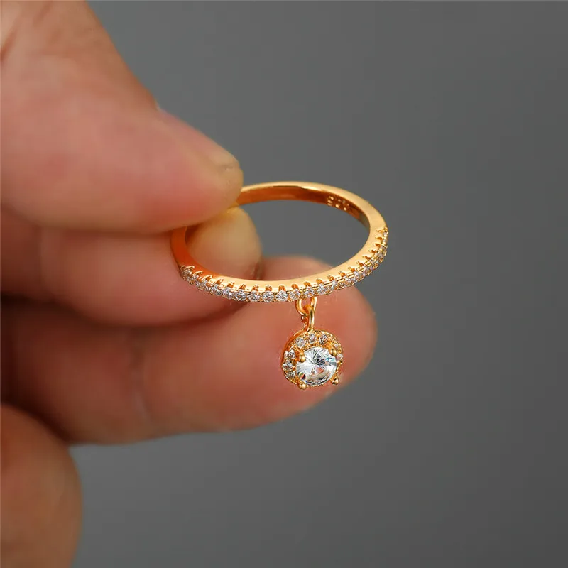 

Cute Female Small Round Zircon Stone Ring Silver Color Bridal Engagement Ring Vintage Wedding Rings For Women