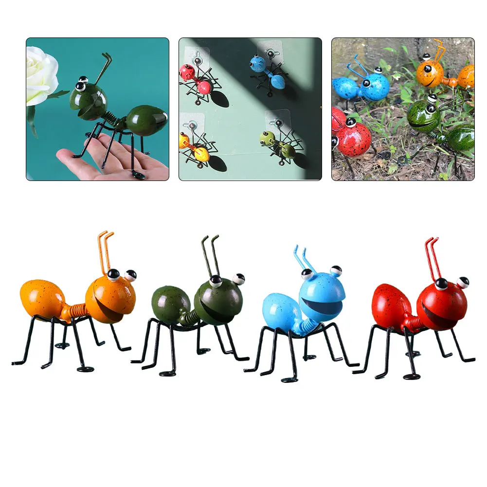 

Garden Ant Metal Sculpture Ornament Colorful Cute Cartoon Iron Insect Hanging Wall Art Garden Lawn Indoor Outdoor Decor 4PCS