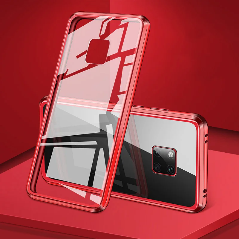 Red sm Металлический магнитный двусторонний чехол для huawei mate 30 20 P30 P20 Pro Lite Honor 20 Pro Lite 8X Nova 3 3I 4 4E 5I 5 Pro Чехол - Цвет: Red sm