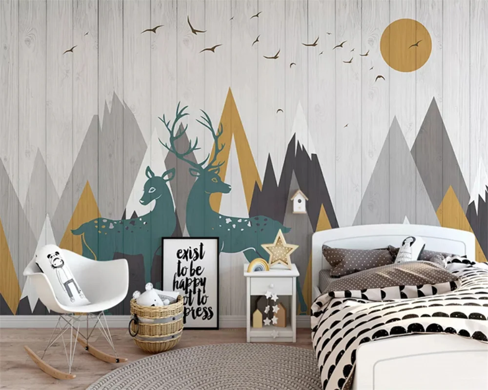 

beibehang Custom Nordic Elk Geometric Living Room TV Background Three-dimensional Silk papel de parede Wallpaper papier peint