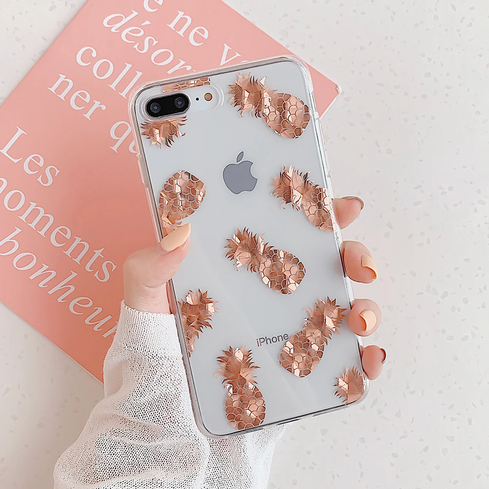 c LOVECOM листья и ананас Прозрачный чехол для телефона для iPhone 11 Pro Max XR XS Max 7 8 Plus X Прозрачная мягкая Гальваническая задняя крышка - Цвет: c