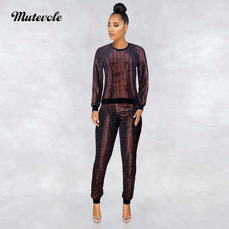 Mutevole/осенний сексуальный комплект из двух предметов с блестками Женский