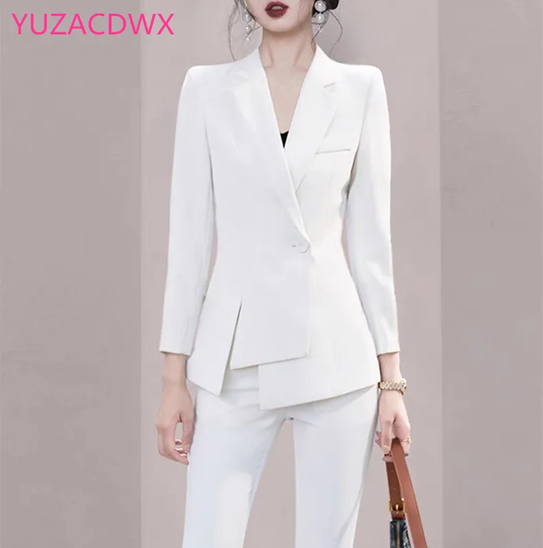 Formal Uniform Designs Pantsuits Autumn 2022 Winter Elegant White Professional Women Business Work Wear Blazers OL Trousers Set enlarge