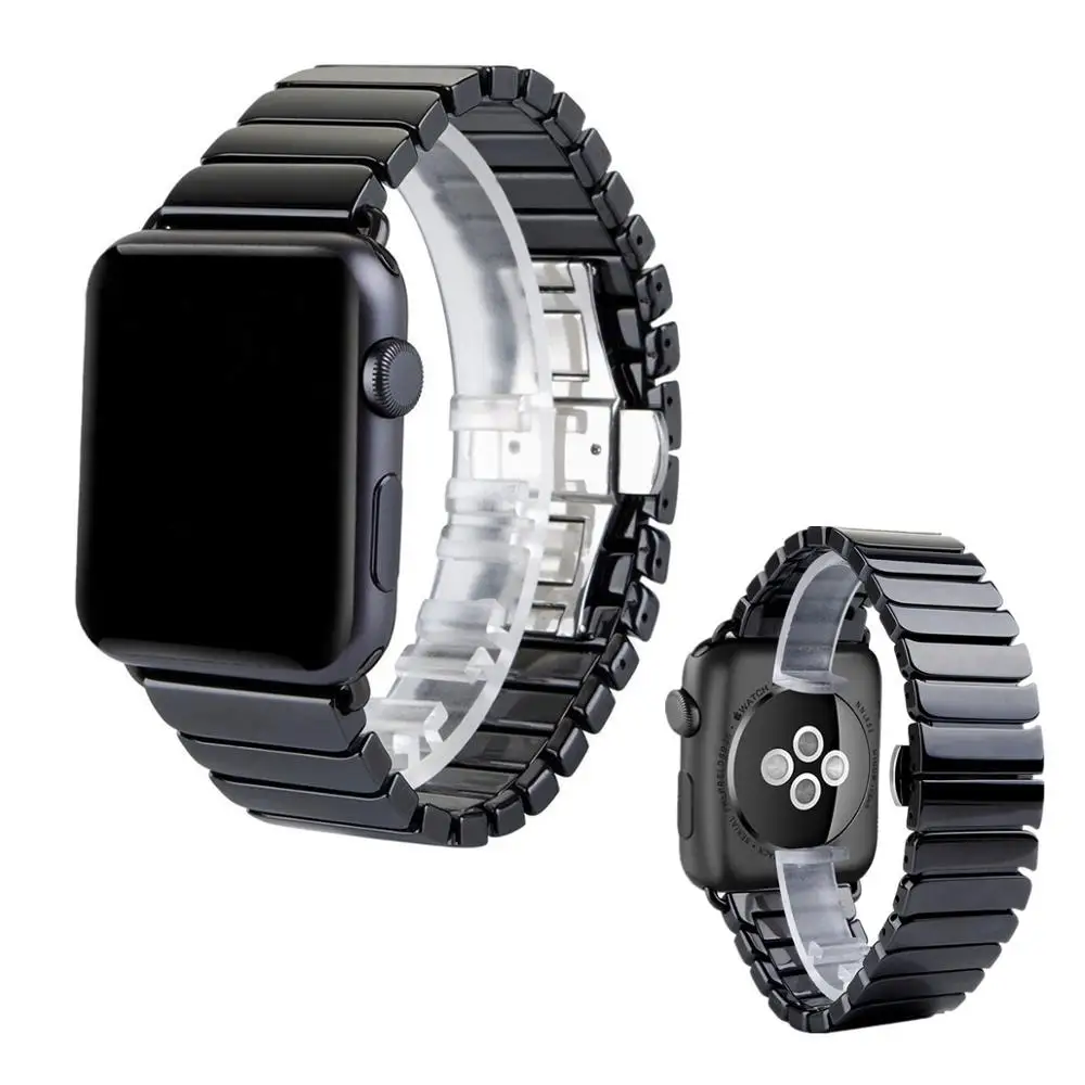 Ремешок керамический для Apple Watch Band 44 мм 40 42 38 браслет бабочка из нержавеющей стали
