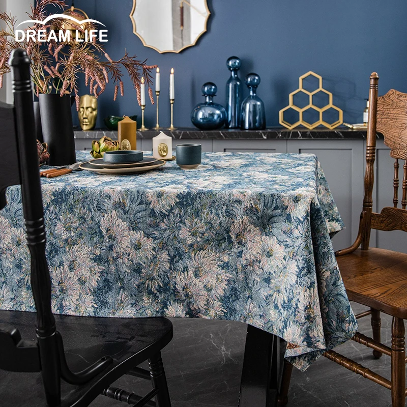 

Tablecloth Blue Jacquard Tapete Oils Rectangular Tablecloth for Table Nappe de table Floral Table Cover Tafelkleed Mantel mesa