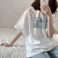 summer plus size daily tees ullzang style women casual t shirt simple white tops harajuku lovely printed short sleeved clothes