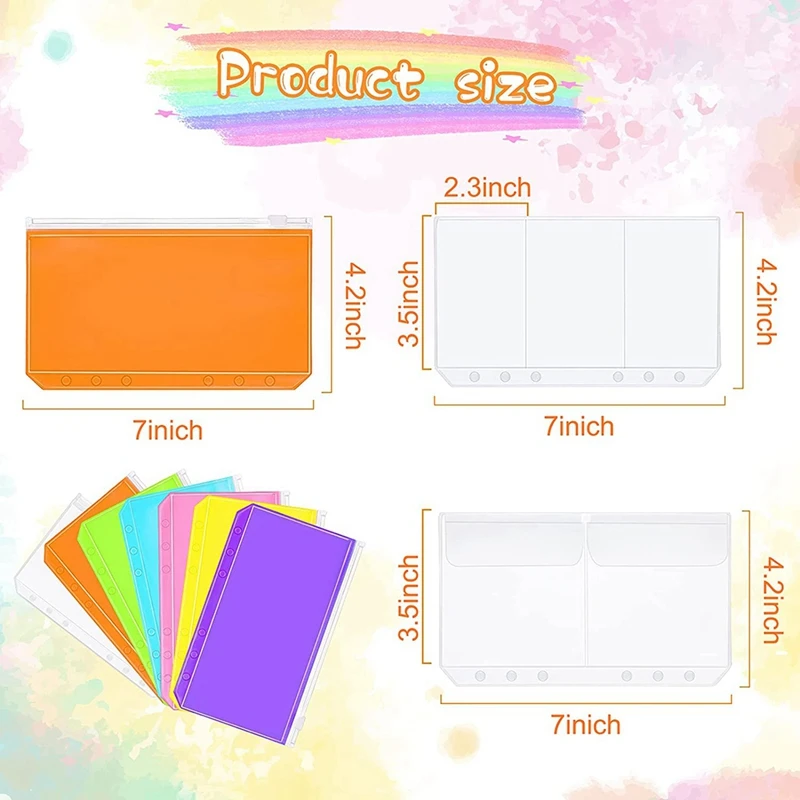 

18 Pieces A6 Size 6 Holes Binder Pocket Waterproof PVC Loose Leaf Bags Budget Zipper Envelope Pouch Name Card Sleeves
