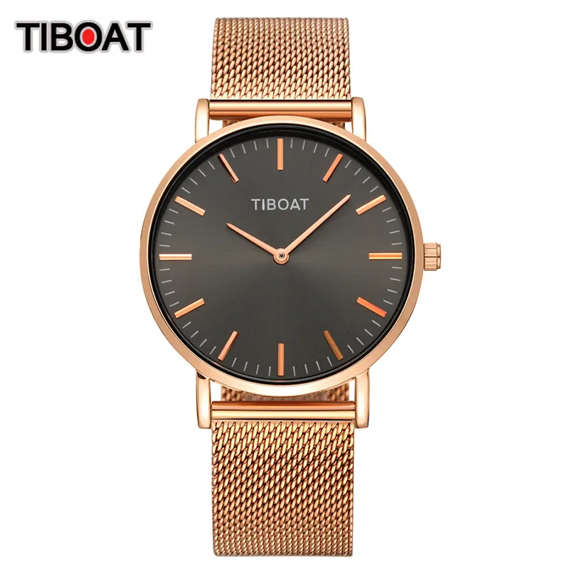 TIBOAT, высокое качество, женские часы, Роскошные, Япония, кварцевый механизм, нержавеющая сталь, розовое золото, водонепроницаемые наручные часы, relogio feminino - Цвет: rose gold black 01