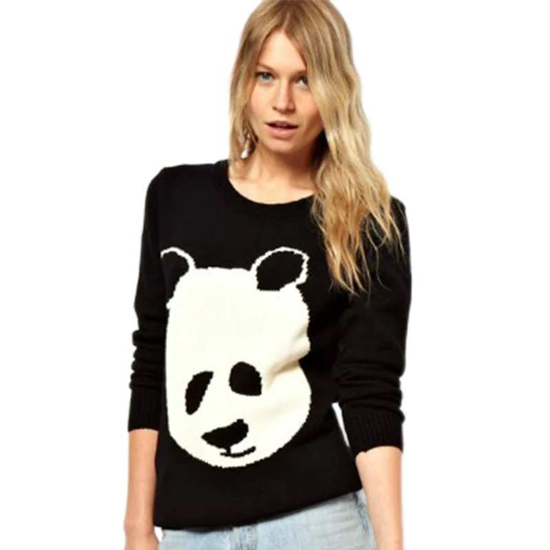 

Женский вязаный свитер с длинным рукавом, Повседневный пуловер с круглым вырезом и принтом милой панды, туника, джемпер на осень-зиму, топы