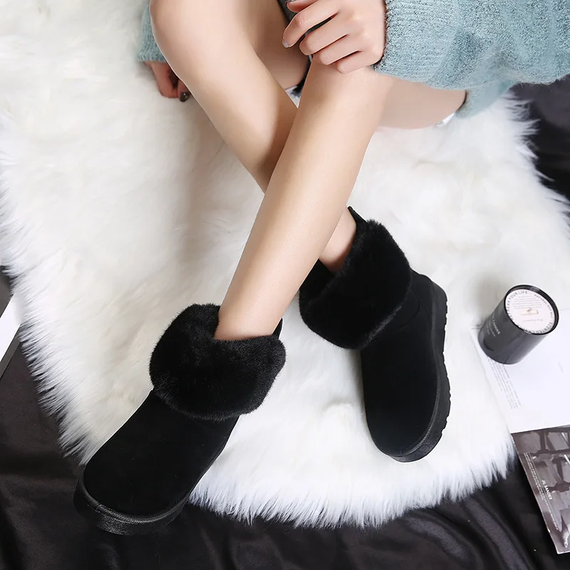 Плюшевые Нескользящие резиновые женские ботинки на платформе с кроличьими
