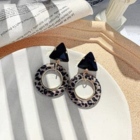 925 silver needle leopard circle earrings korean jewelry geometric triangle crystal hollow net red long