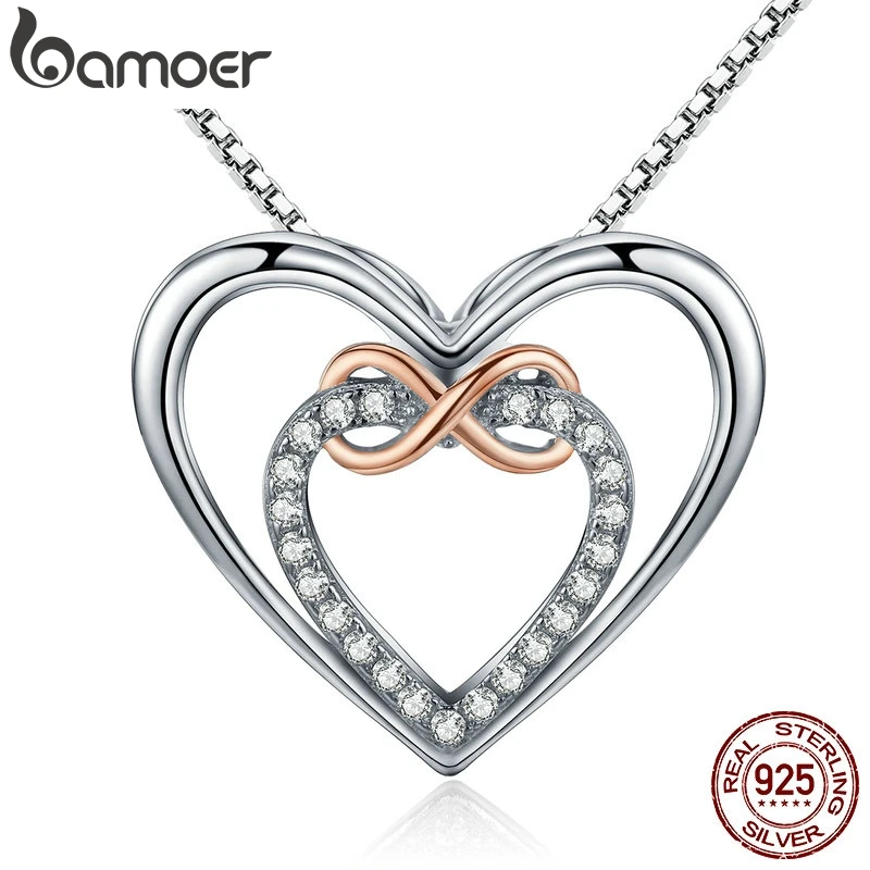

Bamoer 925 Sterling Silver Elegant Double Heart Infinity Love Pendant Necklace for Women Fine Jewelry Anniversary Gift SCN121