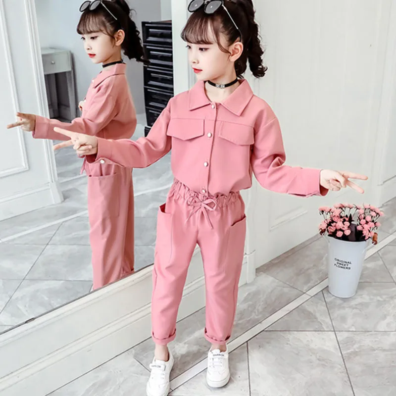 

Красного, зеленого, розового цвета, на осень 2021 Новинка для девочек-подростков, комплект одежды топы с длинными рукавами, футболки и штаны, к...