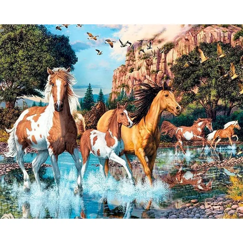 

RUOPOTY Framed Painting By Numbers Horse Canvas Drawing Animals Coloring By Numbers For Adults Acrylic Paints Home Decor