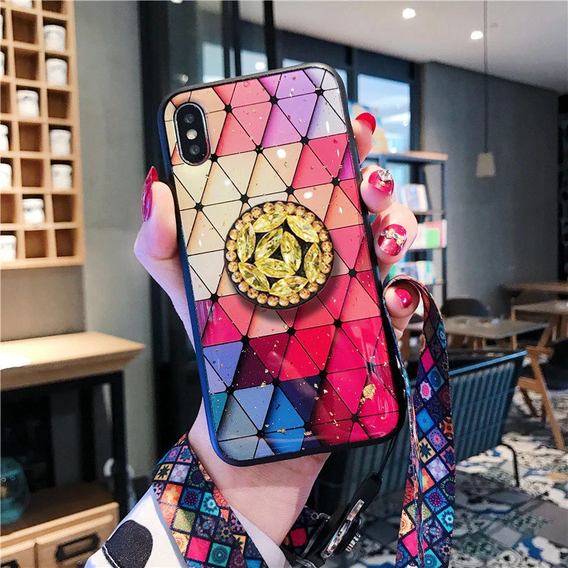 Роскошный Блестящий 3D чехол с леопардовым принтом для iPhone 6, 7, 8 Plus, X, XR, Xs, Max, Кристальный держатель для samsung S8, S9, S10, Note 8, 9, чехол