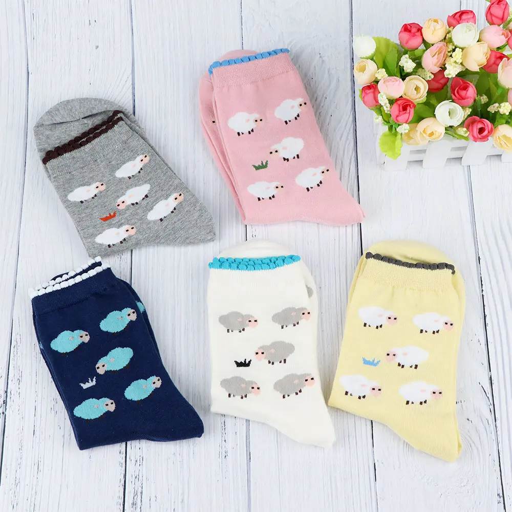 Милая мультяшная овечка дизайн женские хлопковые носки для девочек зима-осень