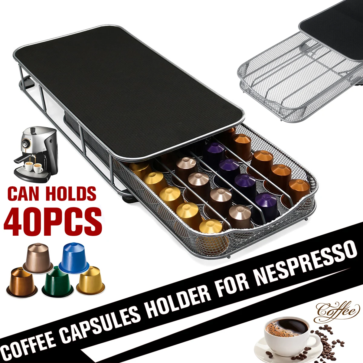 

40 Pods Coffee Capsule Organizer Storage Stand Practical Coffee Drawers Capsules Holder For Nespresso Coffee Capsule Shelves