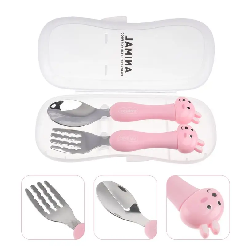 Juego de cuchara y tenedor para beb&eacute;, tenedores y utensilios para ni&ntilde;os peque&ntilde;os, cucharas de alimentaci&oacute;n para el primer ni&ntilde;o de un a&ntilde;o, vajilla de plata, 3 alimentos de silicona-3