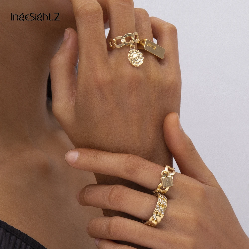 Женские кольца с подвеской IngeSight.Z 4 шт./компл. в стиле панк золотистого цвета