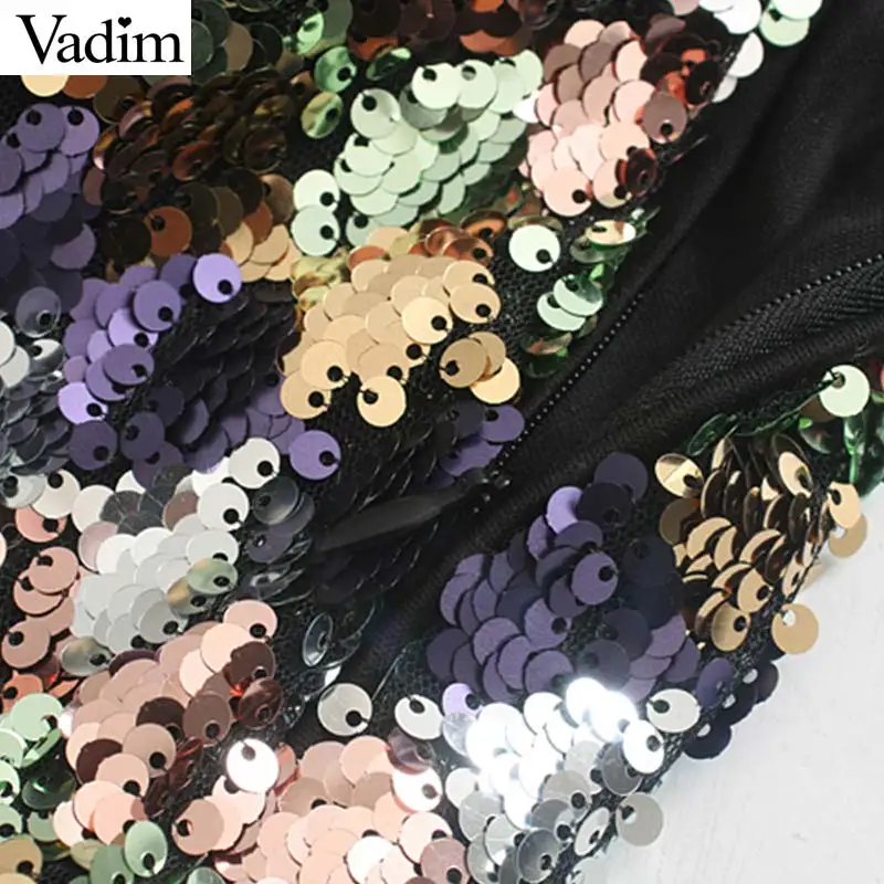 Vadim женская модная блестящая юбка миди с блестками эластичная талия боковая