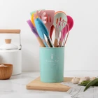 Набор кухонной утвари из 12 предметов, цветная силиконовая антипригарная ложка, деревянная ручка, устойчивая к высоким температурам