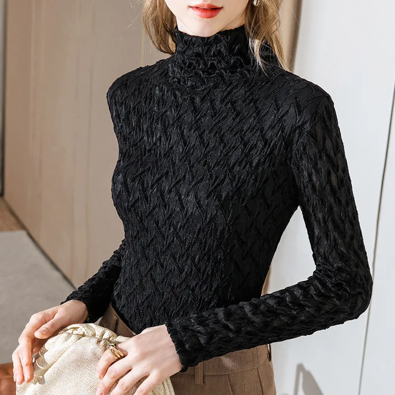 

Pile neck lace top for women in autumn and winter 2020