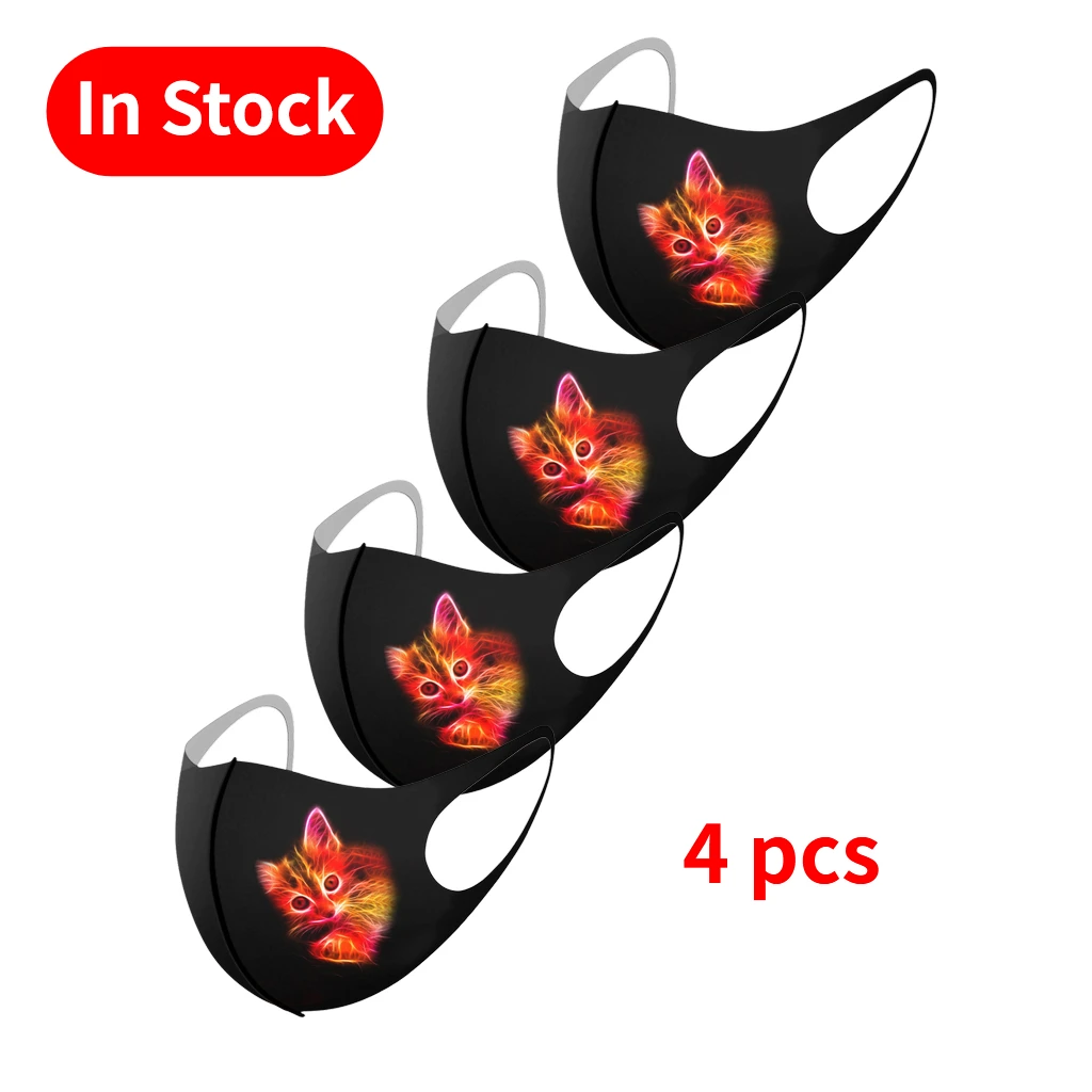 Маска Защитная Для Лица женская моющаяся черная 4 шт. принт с милой