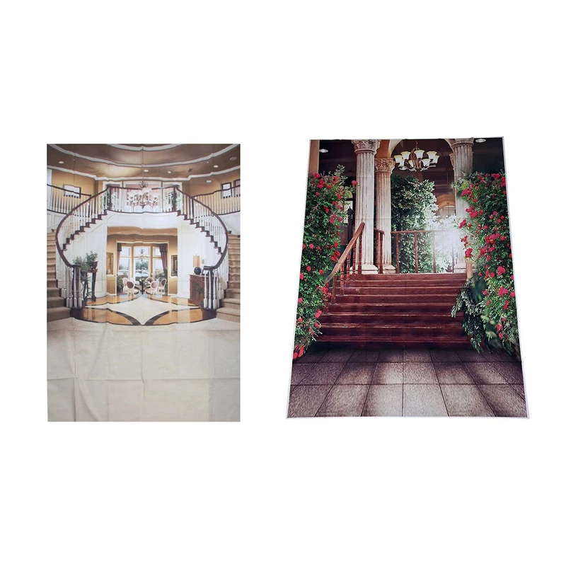 

5X7ft Vinyl Photography Staircase Background & 5 X 7Ft Beautiful Flower Palace Wedding Vinyl Photo Background Waterproof