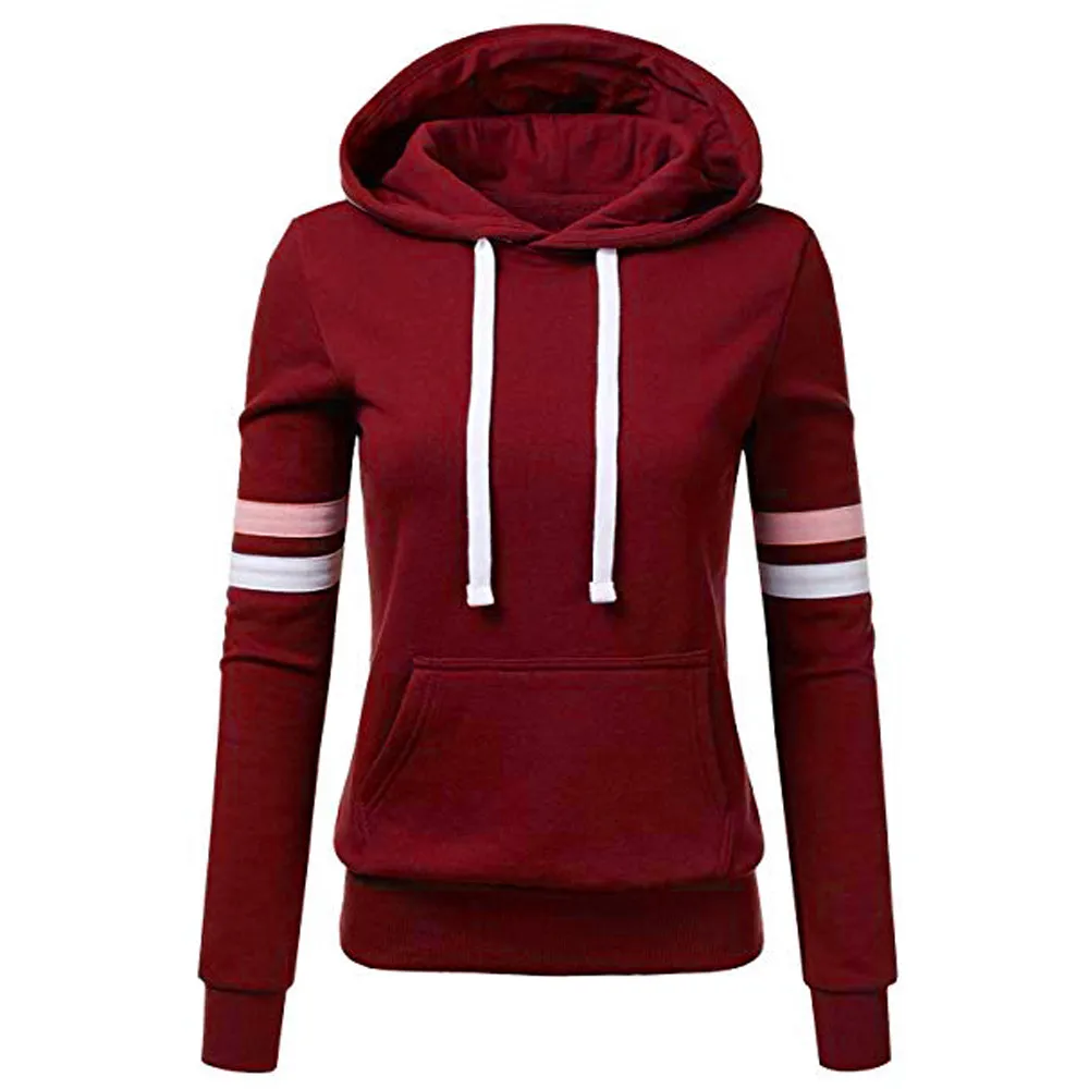 Women Stripe Sweatshirt Long Sleeve Hooded Pocket Pullover Tops Hoodie Streetwear Women Oversized Hoodies Sudaderas Con Capucha