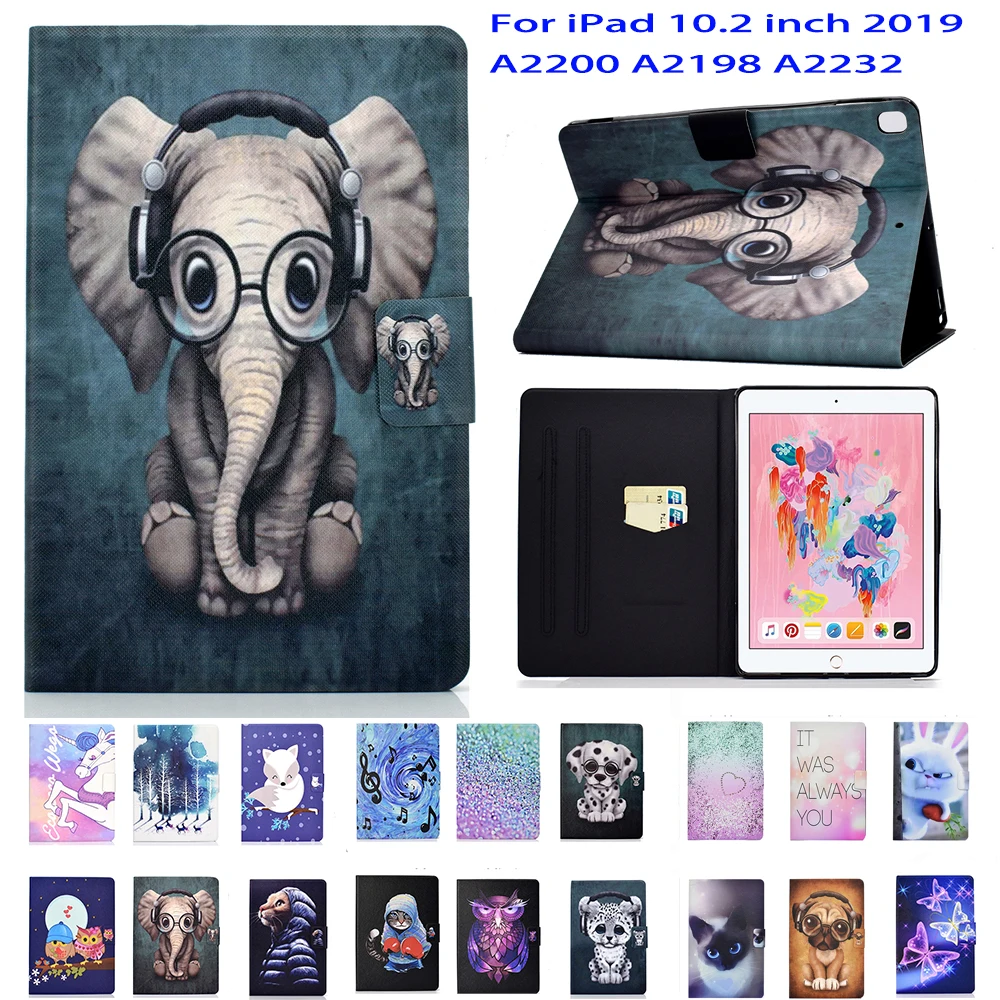 Флип чехол для iPad 10 2 2019 A2200 A2198 A2232 дюйма подставка планшета Модный узор слон