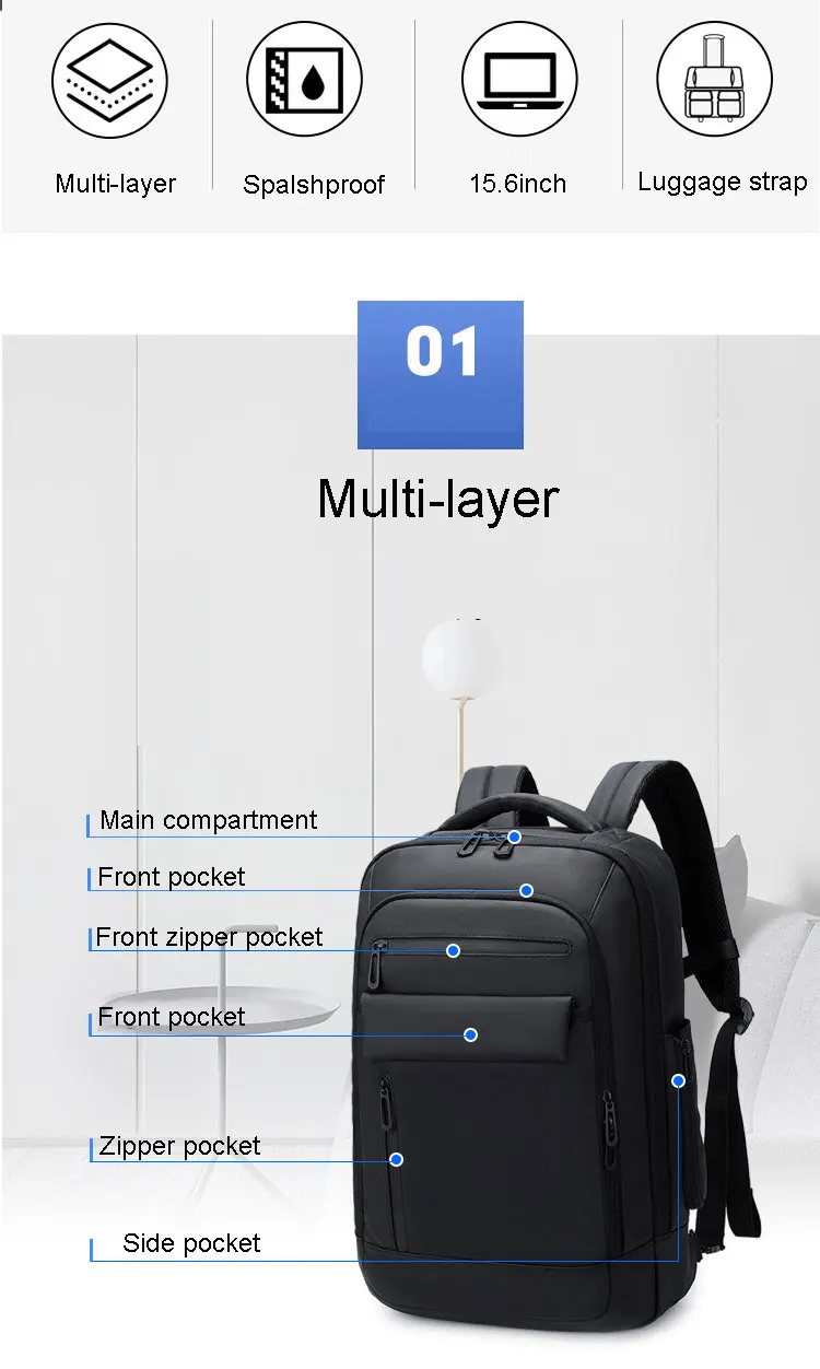 Дорожные Рюкзаки большой емкости для подростков, мужской рюкзак Mochila с защитой от брызг, рюкзак для ноутбука 15,6 дюймов, многослойный вместительный рюкзак
