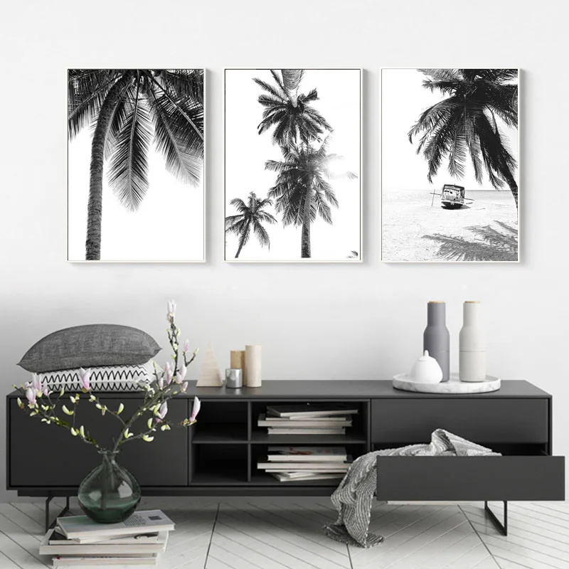 

Nordic New Year Tree Canvas Painting Black White Beach Posters and Prints Wall Mirror Sticker Art Pictures for Living Room Decor