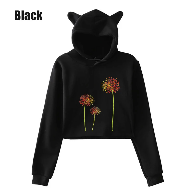 

Dandelion Aesthetic Crop Top Sudaderas Hoodies Solid Color Print Anime Cat Ear Streetwear tops winter women 2021