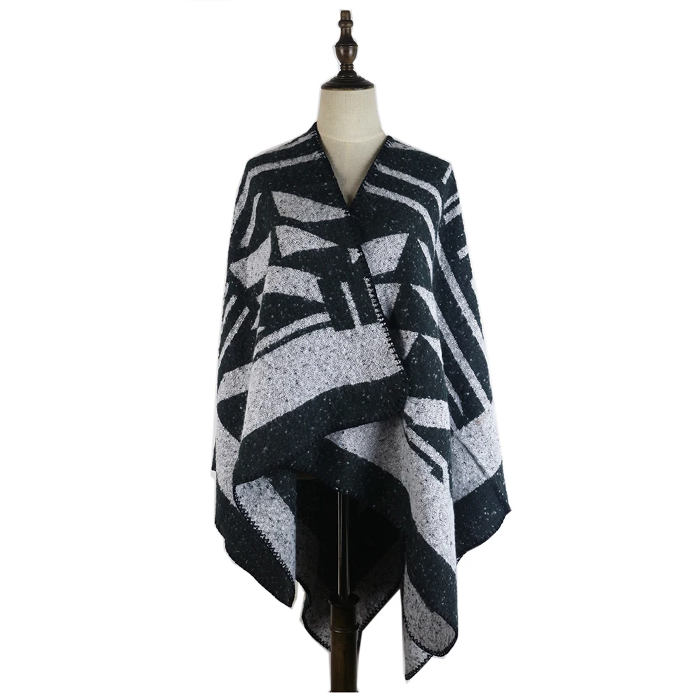 

Женское пончо с капюшоном, Зимняя Вязаная Шаль из пашмины