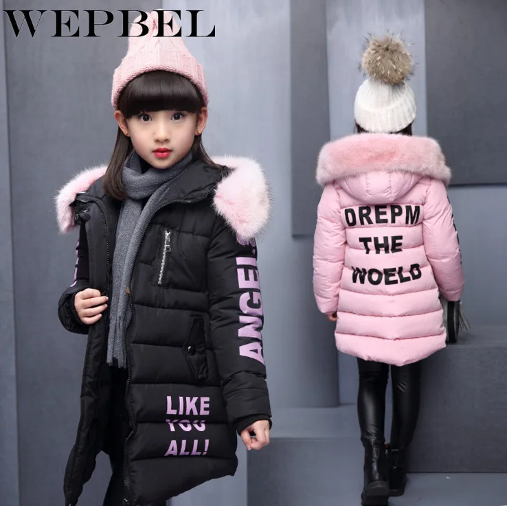 WEPBEL/модные зимние куртки-пуховики для девочек; Детские пальто; теплая детская верхняя одежда на утином пуху