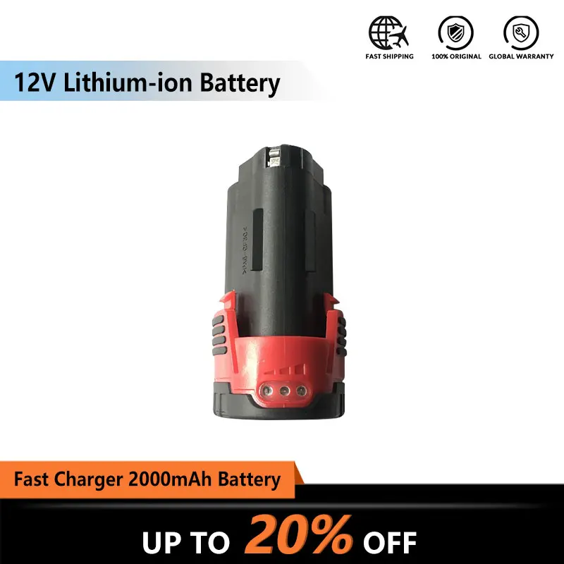 Красный NEWONE 12V литиевая батарея 2000mAh совместима с дрелью, углошлифовальной машиной, полировщиком, сабельной пилой, газонокосилкой и т. Д - Цвет: Красный