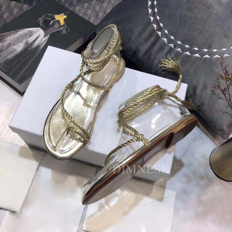 Harga Sandal Bertali Pergelangan Kaki Datar Musim Panas 2021 Wanita Tali Nilon Gelang Sempit Jari Terbuka Mode Sandalias Sepatu Liburan Pantai Perempuan