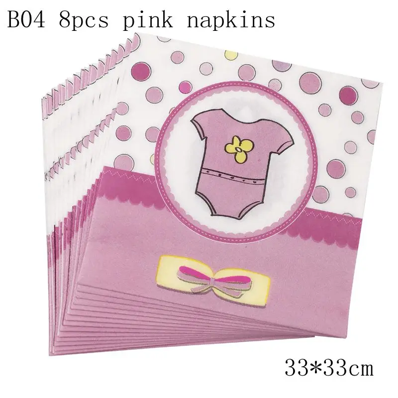 B04 8pcs pink napkin Одноразовая посуда для мальчиков или девочек, кружки, тарелки, салфетки, скатерть, гирлянда для вечеринки в честь рождения - Цвет: B04 8pcs pink napkin
